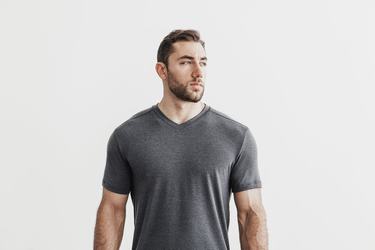 Nobull V-Neck Men's T Shirts Deep Grey | Australia (AI7160)